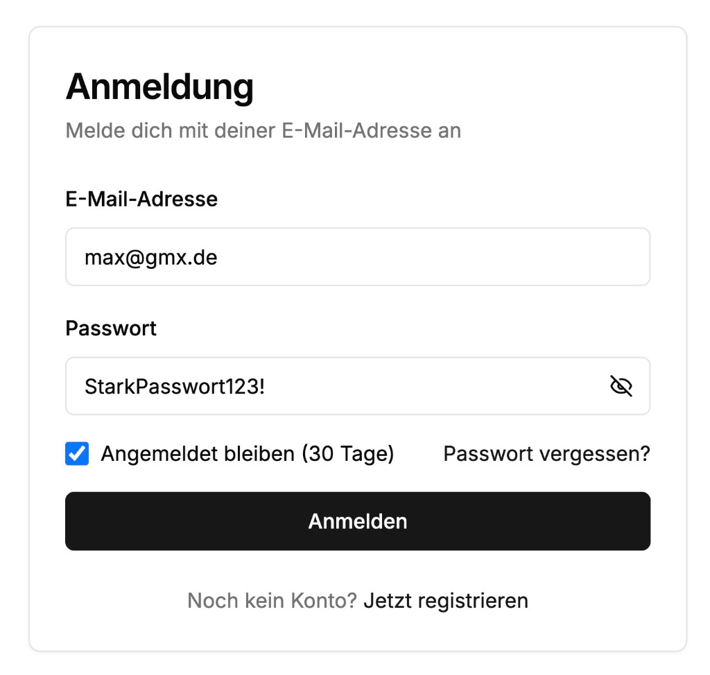 Admin-Web: Remember Me Option aktiv