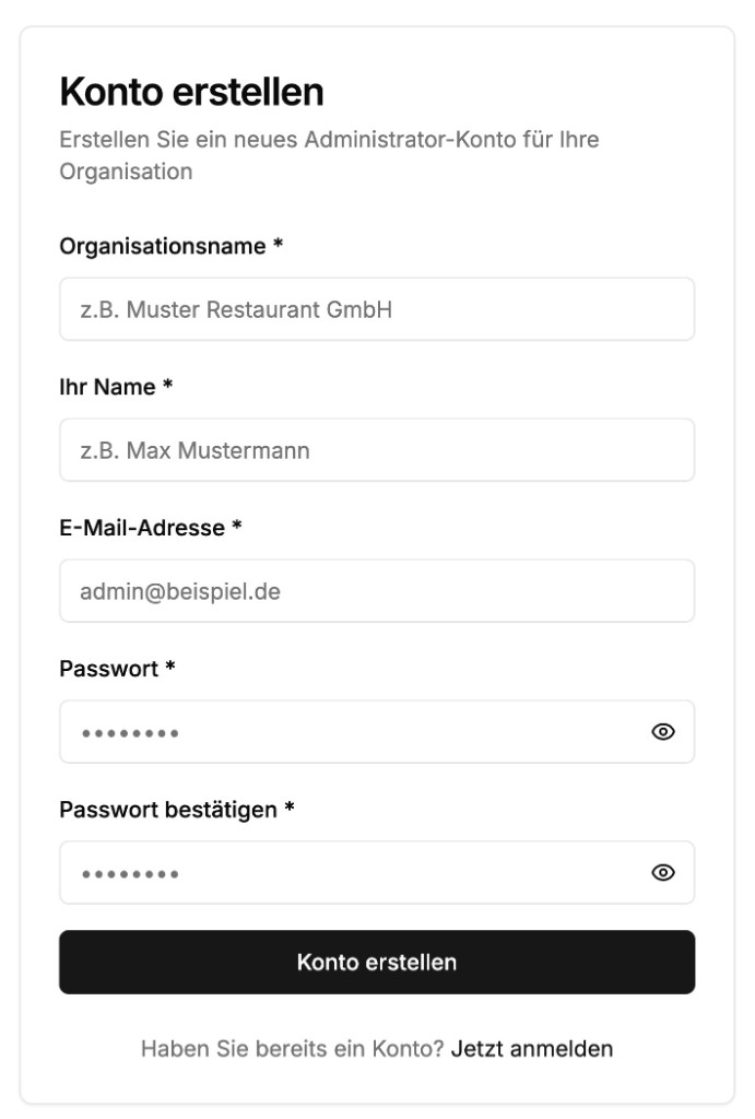 Admin-Web: Signup Seite