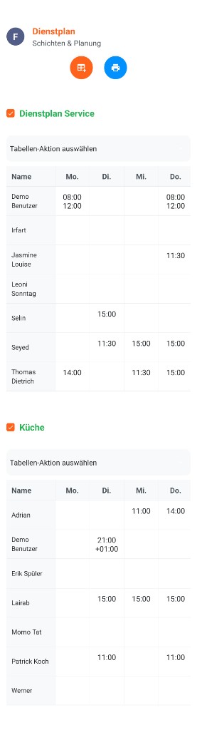 Manager-App: Dienstplan geöffnet