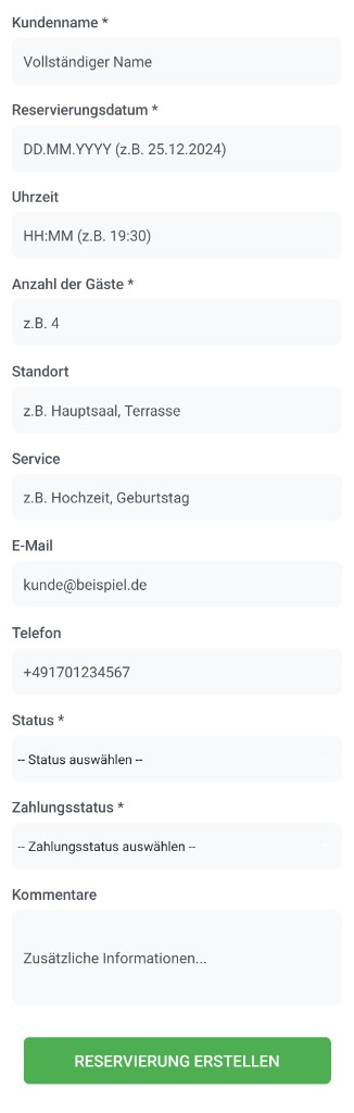Manager-App: Reservierung erfassen