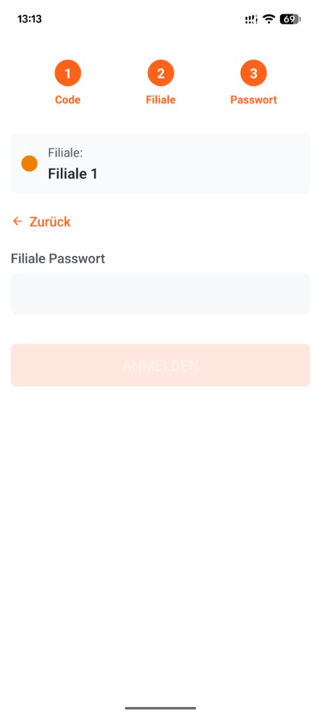 Restaurant-App: Filial-Passwort