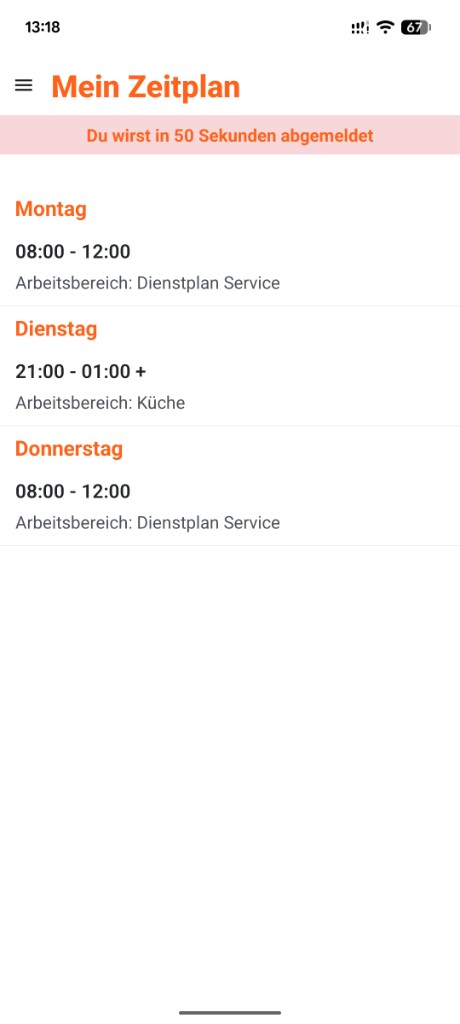 Restaurant-App: Mein Zeitplan