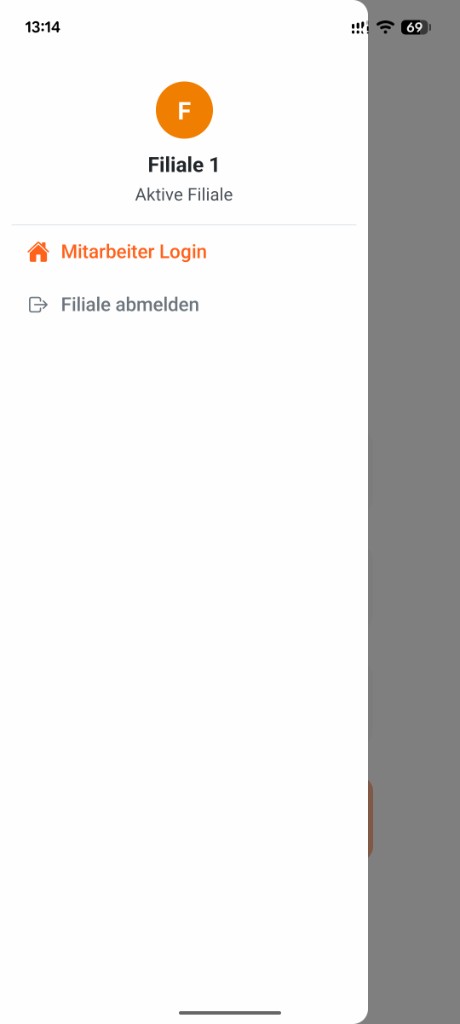 Restaurant-App: Sidebar für Filiale-Logout