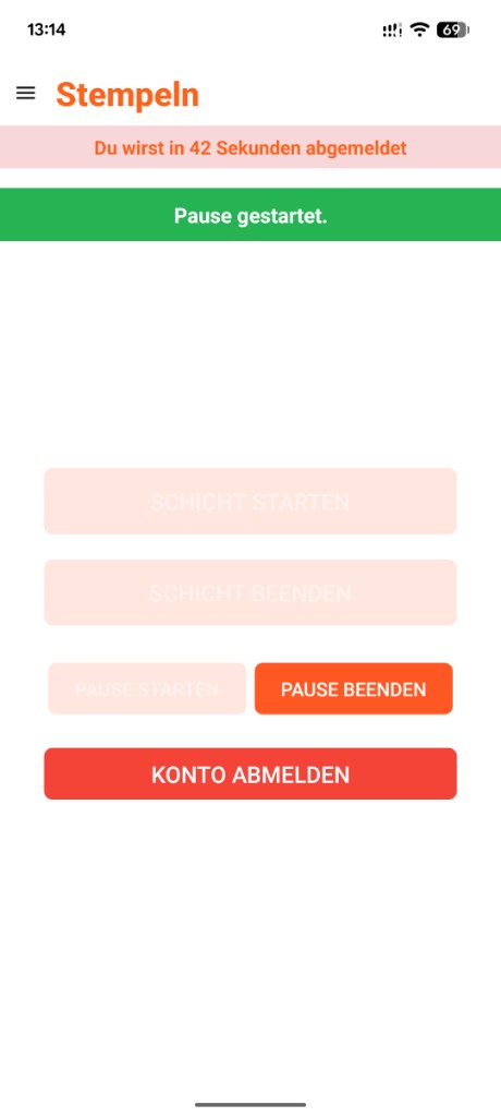 Restaurant-App: Pause gestartet