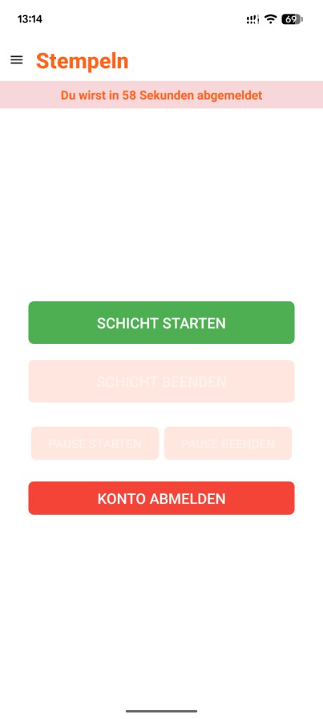Restaurant-App: Schicht starten